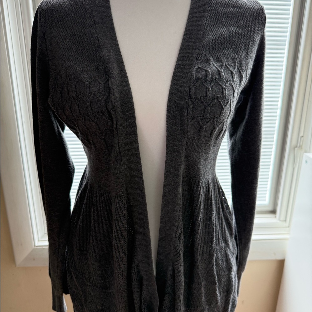 Women's Open-Front Cable Detail Cardigan Sweater - Black